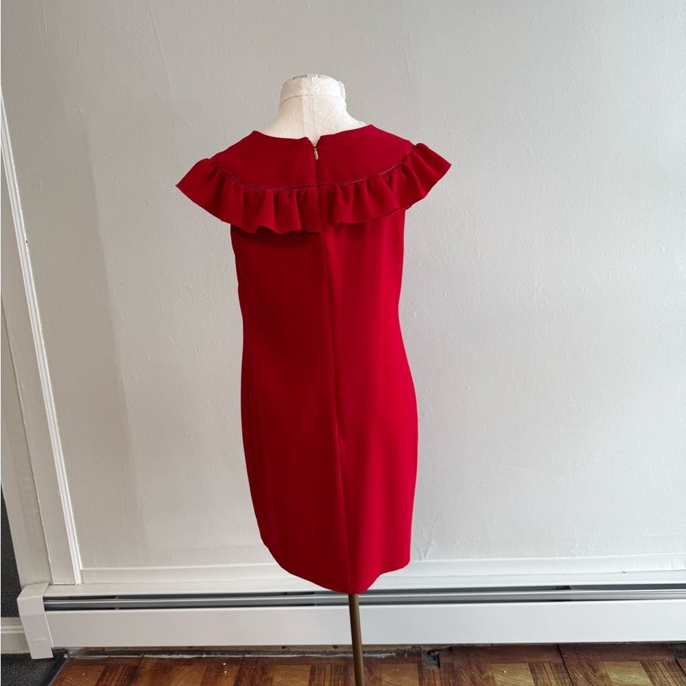 Red Ruffle-Neck Shift Dress - Picture 2 of 3